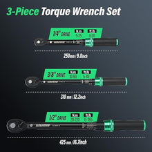 Load image into Gallery viewer, 1/4 & 1/2 & 3/8 Drive Torque Wrench, 3PCS Torque Wrench Set, 4-20 ft.lb, 5-45 ft.lb, 15-165 ft.lb, Dual-Direction Adjustable Torque Wrench for Bicycle, Motorcycle, Car Maintenance