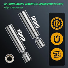 Load image into Gallery viewer, 14PCS 3/8 Drive Torque Wrench 5-45ft.lb, Magnetic Spark Plug Socket Set with 3/8" Universal Joint & 10" Extension Rod, Cr-V Steel Swivel Sockets for Automotive Tools