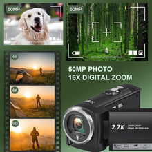 Load image into Gallery viewer, Video Camera Camcorder, 2.7K 50MP Digital Camera Recorder 16X Digital Zoom 270 Degree Rotation LCD Vlogging Camera Support up to 128GB (32GB)