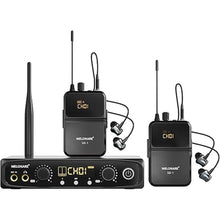 Load image into Gallery viewer, Wireless in-Ear Monitor System, Stereo & Mono IEM System w/Bodypack Receivers & Earphones, 10 Tunable Frequencies, 200ft Range, in Ear Monitors for Musicians, Bands, Studio (SD-1-2R)