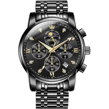 Load image into Gallery viewer, OLEVS Black Watches for Men,Men's Black Watch Stainless Steel,Men's Dress Watch Roman Numerals,Big Face Mens Watches Luxury,Mens Waterproof Wristwatch,Reloje para Hombre