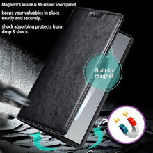 Load image into Gallery viewer, WallchauG for Samsung Galaxy S25 Genuine Leather Wallet Case, Built-in Card Holder RFID Blocking Kickstand, Protective Shockproof Phone Case for S25, Black