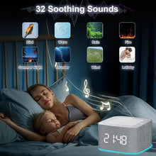 Load image into Gallery viewer, Sound Machine Alarm Clock for Baby Adult, 32 Soothing Sounds White Noise Machine, Night Lights Bluetooth Speaker, APP Control Noise Machine with Dimmable Clock for Kids Teens