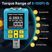Load image into Gallery viewer, Upgrade 1/2" Digital Torque Adapter, (±1% Accuracy, 5-100Ft-lb), Precision Digital Torque Wrench Adapter with Color Display, Smart Alert, 1/4", 3/8" Converters for Auto, DIY & Home Repairs(135N.m)