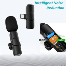 Load image into Gallery viewer, Wireless Microphone for iPhone iPad, Wireless Lavalier Microphone, Mini Mic Clip-on Microphones for Video Recording, Live Stream, Interview, Tiktok, Vlog, Podcast, YouTube, 2 Pack
