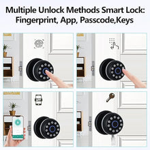 Load image into Gallery viewer, Smart Door Lock - 4-in-1 Keyless Entry Door Knob with Fingerprint, Keypad, APP Control & Backup Keys, Wood Door Lock for Home, Office, Apartment