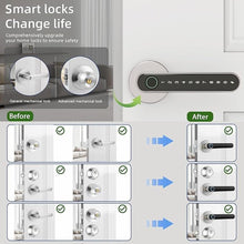 Load image into Gallery viewer, Smart Electronic Fingerprint Door Lock, Keyless Entry with Handle, Codes, APP, IC Cards, Fingerprints, Keys, for Home Bedroom Apartment (Silvery)