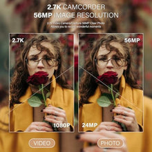 Load image into Gallery viewer, Muitune Camcorder Video Camera QHD 2.7K 56MP 16X Digital Zoom Vlogging Camera with LED Fill Light for YouTube, 2.8 Inch 270 Degree Rotation LCD Screen Camcorder with 32GB SD Card and Two Batteries