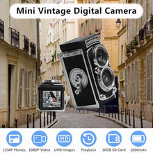 Load image into Gallery viewer, CHUZHAO Vintage Mini Digital Camera, Retro-Style Point and Shoot, 1080P Video & Photo Autofocus, Portable Compact Pocket Camera with 16GB Card for Beginners Teens Adults Black