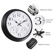 Load image into Gallery viewer, Vigorwise 15 Inch Outdoor Clock, Black Metal-Frame Outdoor Clocks Waterproof, Silent Outdoor Wall Clock for Garden Patio Pool