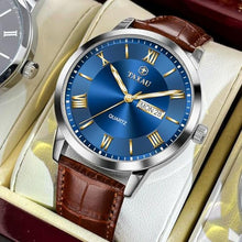 Load image into Gallery viewer, Taxau Brown Leather Men s Watch Blue Dial Casual Simple Dress Watches for Men Fashion Luxury Minimalist Mens Waterproof Watches Large Face Analog Quartz Men s Wrist Watch with Day Date