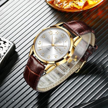 Load image into Gallery viewer, Taxau Brown Leather Watches for Men White Big Dial Gold Classic Luxury Dress Watch Men Cheap Casual Simple Waterproof Analog Quartz Men s Wrist Watches with Day Date Relojes para Hombre