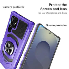 Load image into Gallery viewer, Armor Case for Samsung Galaxy S25 Ultra Military Grade Shockproof Phone Case with Built-in Screen Protector, Heavy Duty Protection Metall Ring Kickstand for Samsung S25 Ultra 5G Cover (Purple)