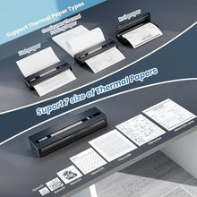 Load image into Gallery viewer, Vretti PB821 Portable Printers Wireless for Travel, A4 Portable Thermal Printer, Mobile Inkless Printer Compatible with Phone & Laptop, Supports 8.5 x 11 US Letter, Fits Car Home School Office - Black