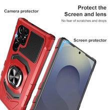 Load image into Gallery viewer, Armor Case for Samsung Galaxy S25 Ultra Military Grade Shockproof Phone Case with Built-in Screen Protector, Heavy Duty Protection Metall Ring Kickstand for Samsung S25 Ultra 5G Cover (Red)