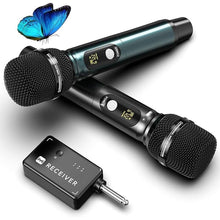 Load image into Gallery viewer, Wireless Microphones, Professional UHF Dual Wireless Microphone with 240 ft Effective Range, 3ms Transmission Rate, Studio Grade Sound Pick Up Mic Head, Metal Body, Microphone for Singing, Speech