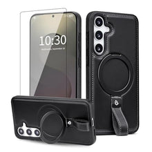 Load image into Gallery viewer, Butaiga for Samsung Galaxy S25 Plus Case Leather with Stand, Anti-Slip Shockproof Loop, Compatible with MagSafe, Magnetic Protective Galaxy S25 Plus Leather Case, Black