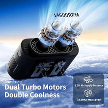 Load image into Gallery viewer, Socool 14500mAh Portable Waist Fan Clip On Wearable Belt Shirt Fan 5 Speeds with Dual Air Outlet & Flashlight Personal Hanging Neck Fans Battery Operated Rechargeable 40H Cooling For Camping Jobsite