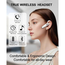 Load image into Gallery viewer, Jinreoo Bluetooth Headset, V5.1 Ultralight Wireless Handsfree Earpiece Cell Phone with Noise Cancellation Microphone for iOS Android Trucker Driver- White