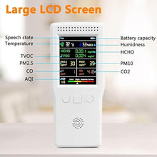 Load image into Gallery viewer, 9-in-1 Air Quality Monitor Indoor,Portable PM2.5,PM10,AQI,CO2,CO,TVOC,HCHO,Humidity & Temperature Detector,Real Time Monitoring,Large Display with Voice Alert,Home Air Test Kits (White)
