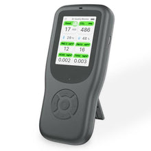Load image into Gallery viewer, 11-in-1 Air Quality Monitor - Portable Indoor Air Quality Detector with Stand, Real-Time Test for AQI, CO2, PM2.5, PM1.0, PM10, TVOC, HCHO, Particles, Temperature & Humidity with Aler (Black-White)