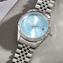 Load image into Gallery viewer, Boyarca Luxury Steel Arabic Numbers Mechanical Watches Automatic Movement Urdu Numerals Mechanical Watch 38mm Men s Wrist Watch with Luminous Waterproof Date (White Blue)