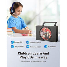 Load image into Gallery viewer, CD Player Portable with Bluetooth, FM Radio, USB, AUX-in, Headphone Jack, CD-R/RW and MP3 CDs Compatible, Clear and Full Sound, Stereo 10W Wired Power for Home-Black