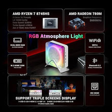 Load image into Gallery viewer, Mini PC Gaming AMD Ryzen 8745HS, Ultra-fast, Up to 4.9GHz 8C/16T, Radeon 780M, 32GB DDR5 1TB PCIe 4.0, Dual Fans/65W/USB-C 4/2.5Gbps/WiFi6/Bluetooth5.2/RGB Control, Small Mini Desktop Computer