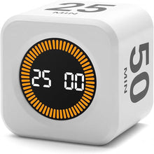 Load image into Gallery viewer, Pomodoro Timer 5, 25, 10, 50 Minutes Preset, Desk Productivity Cube w/Gravity Sensor for ADHD, Mute Functions, Ideal for Work, Study, Kitchen, Back to School (1, White)