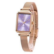 Load image into Gallery viewer, Taxau Analog Waterproof Rectangular Rose Gold Wrist Watch for Women Purple Dial Mesh Bracelet Elegant Watch Exquisite Stainless Steel Ladies Small Dress Watches