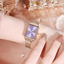 Load image into Gallery viewer, Taxau Analog Waterproof Rectangular Rose Gold Wrist Watch for Women Purple Dial Mesh Bracelet Elegant Watch Exquisite Stainless Steel Ladies Small Dress Watches