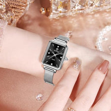 Load image into Gallery viewer, Taxau Black Ladies Watches for Women Square Dial Silve Mesh Strap Womens Small Wrist Watch Rectangular Exquisite Stainless Steel Waterproof Ladies Dress Watch Reloj De Mujer