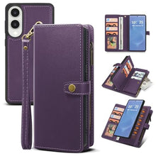 Load image into Gallery viewer, TwoHead for Samsung Galaxy S25 Edge Wallet Case with Card Holder, Detachable Magnetic Phone Case for S25 Edge,PU Leather All-Round Protective Phone Cover with Wrist Strap,6.7 in,Purple