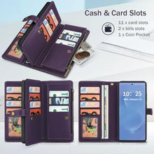 Load image into Gallery viewer, TwoHead for Samsung Galaxy S25 Edge Wallet Case with Card Holder, Detachable Magnetic Phone Case for S25 Edge,PU Leather All-Round Protective Phone Cover with Wrist Strap,6.7 in,Purple