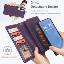 Load image into Gallery viewer, TwoHead for Samsung Galaxy S25 Edge Wallet Case with Card Holder, Detachable Magnetic Phone Case for S25 Edge,PU Leather All-Round Protective Phone Cover with Wrist Strap,6.7 in,Purple