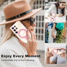 Load image into Gallery viewer, ETPESOK Compatible with Samsung Galaxy S25 Ultra Case with Magnetic Ring Stand Compatible with Mag-Safe Full Camera Lens Protector Plating Clear Phone Case for S25 Ultra 6.9 , Pink