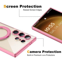 Load image into Gallery viewer, ETPESOK Compatible with Samsung Galaxy S25 Ultra Case with Magnetic Ring Stand Compatible with Mag-Safe Full Camera Lens Protector Plating Clear Phone Case for S25 Ultra 6.9 , Pink
