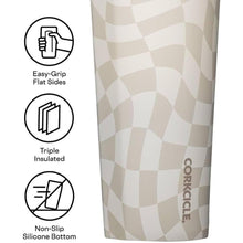 Load image into Gallery viewer, Corkcicle Cold Cup Insulated Tumbler with Lid and Straw, 24oz Wavy Checkerboard - Neutrals