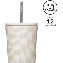 Load image into Gallery viewer, Corkcicle Cold Cup Insulated Tumbler with Lid and Straw, 24oz Wavy Checkerboard - Neutrals