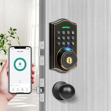 Load image into Gallery viewer, Fingerprint Smart Locks for Front Door with Handle Set,Smart Locks for Front Door,Keyless Entry Keypad Deadbolt, App Control,with 2 Knob,Anti-Peek Password,Easy Install,Auto Lock,Satin Nickel