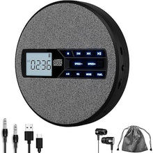 Load image into Gallery viewer, CD Player Portable, Rechargeable Portable CD Player with Dual Speakers and Anti Skip,CD,USB,AUX,LCD Display,Backlit Button,5 EQ,A-B Repeat,10 Speeds for Home Car Fabric Black