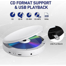 Load image into Gallery viewer, CD Player Portable, Rechargeable Portable CD Player with Dual Speakers and Anti Skip,CD,Dual Bluetooth,FM Transmission,USB,AUX,LCD Display,Sensitive Button,Repeat,10 Speeds for Home Car White