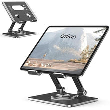 Load image into Gallery viewer, Tablet Stand Holder with Thickened 360°Rotating Base Dual Rod Adjustable Aluminum Stand for All 5.8-12.9” iPad Samsung Phone Tablet Kindle E-Reader and More, Black