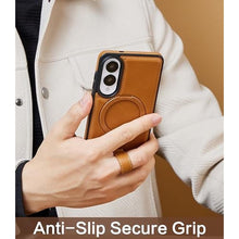 Load image into Gallery viewer, Butaiga for Samsung Galaxy S25 Edge Case Leather with Stand, Anti-Slip Shockproof Loop, Compatible with MagSafe, Magnetic Protective Galaxy S25 Edge Leather Case, Brown