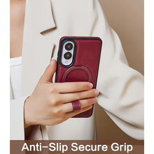 Load image into Gallery viewer, Butaiga for Samsung Galaxy S25 Edge Case Leather with Stand, Anti-Slip Shockproof Loop, Compatible with MagSafe, Magnetic Protective Galaxy S25 Edge Leather Case, Burgundy