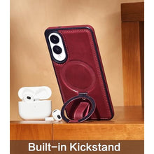 Load image into Gallery viewer, Butaiga for Samsung Galaxy S25 Edge Case Leather with Stand, Anti-Slip Shockproof Loop, Compatible with MagSafe, Magnetic Protective Galaxy S25 Edge Leather Case, Burgundy