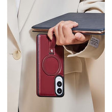 Load image into Gallery viewer, Butaiga for Samsung Galaxy S25 Edge Case Leather with Stand, Anti-Slip Shockproof Loop, Compatible with MagSafe, Magnetic Protective Galaxy S25 Edge Leather Case, Burgundy