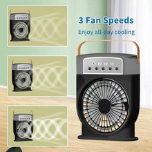 Load image into Gallery viewer, Portable Misting Fan, 3 - Speed Desktop Mini Air Conditioner, 1500mAh Rechargeable Water Cooling Mist Fan with 600mL Water Tank, Cooling for Home, Office, Kitchen, Travel & Camping-Black