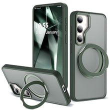 Load image into Gallery viewer, Zalinbo for Samsung Galaxy S25 Case with 360 Rotatable Magnetic Ring Stand Compatible with Mag-Safe Military Protection Shockproof Matte Translucent Phone Cases for Samsung Galaxy S25,Dark Green