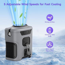 Load image into Gallery viewer, Portable Waist Fan with 5 Speeds, 16000RPM Strong Airflow, 10000mAh Rechargeable Hands-Free Neck Fan with Flashlight & SOS Mode, Wearable Clip Belt Fans for Camping Travel Jobsite Farms Fishing
